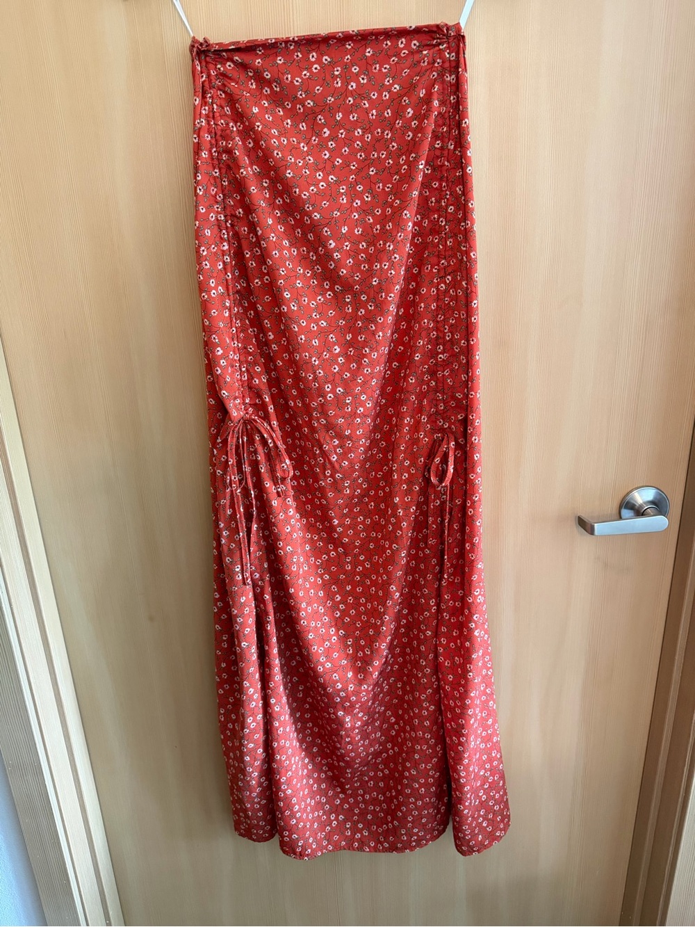 SHEIN Orange Floral Maxi Skirt with Side Tie Accents